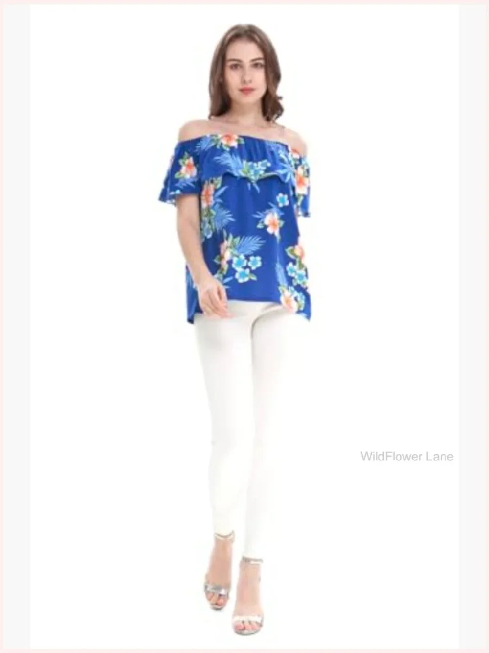 Matching Hawaiian Luau Shirt & Off-Shoulder Ruffle Top Set